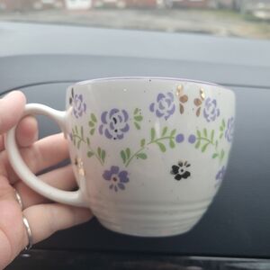 NEW Oversized Floral Ceramic Mug Purple 24k Gold Accents